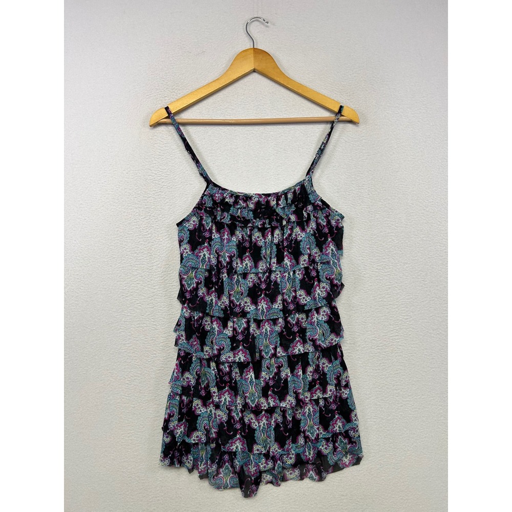 Boho Y2K Express Women S Black Paisley Tiered Ruffle Mesh Camisole Top Festival